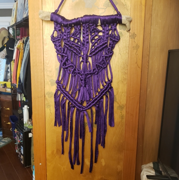 Violet Ribbon Macrame on Driftwood | wall hanging - Picture 3 of 3